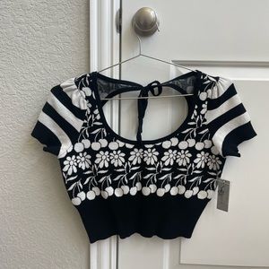 ❌SOLD❌ Maeve Anthropologie Cropped Cherry Sweater Tee